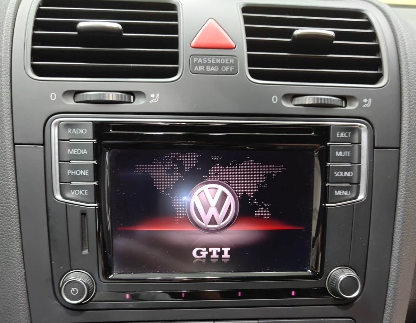 MIB2 infotainment unit installed in a Volkswagen dashboard